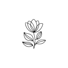 Minimalist Line Art Flower Illustration on White Background