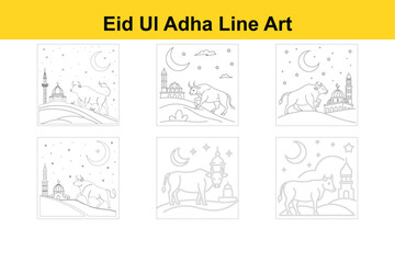 Eid Ul Adha Line Art Illustration