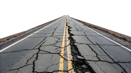 cracked roads on isolated white background, PNG