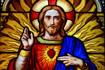 Obraz premium Stained glass of Sacred Heart of Jesus Christ.