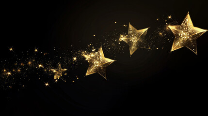 five star award, gold stars on black background. Vector illustration
