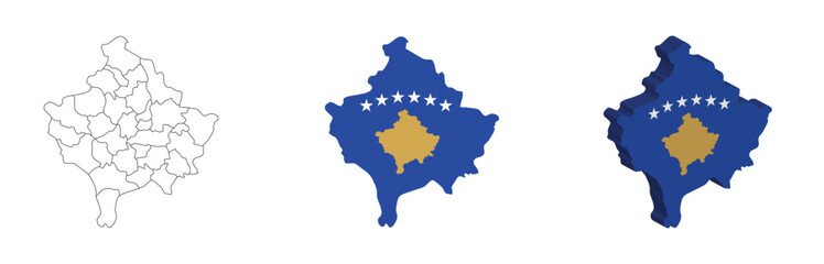 Kosovo outline, fill with flag and 3d map
