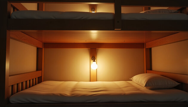 Bunk bed with soft pillows and warm light for blogs, websites, interior design inspiration, home d&eacute;cor articles, children's rooms, and educational materials about cozy living spaces