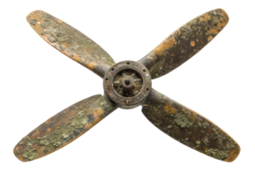 Vintage aircraft propeller showing signs of age and environmental wear, suitable for history themes and aviation discussions