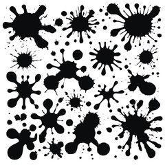 Large set of ink blots isolated on white background. Vector illustration