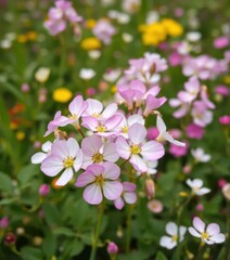 Obraz premium Delicate white and pink Bacopa monnieri blossoms in a vibrant field garden, fragrance, flower, nature