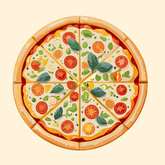 Delicious Vegetarian Pizza with Fresh Toppings Vector Illustration