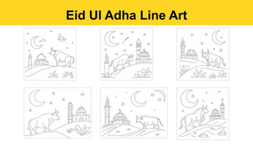Eid Ul Adha Line Art Illustration