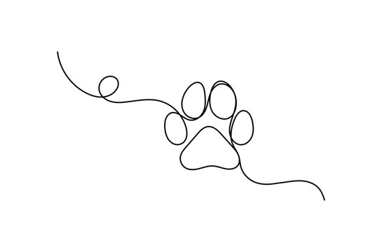 Dog paw foot print continuous one line drawing, dog paw one line art with editable stroke vector illustration