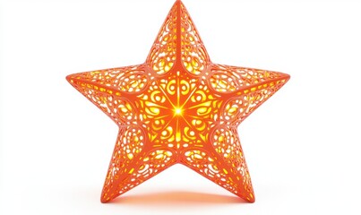 Obraz premium Glowing orange ornate star on white for festive decor