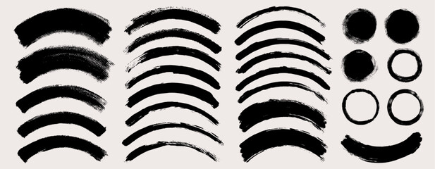 Brush stroke vector. Painted curves, isolated on white background. Grunge textured design elements