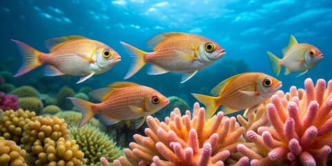 Fototapeta premium Colorful Tropical Fish Swimming Among Vibrant Coral Reef Scene