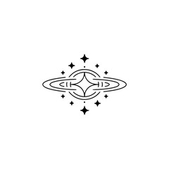 Minimalist Space Icon: Star & Ringed Planet Logo, Simple Design