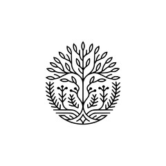 Minimalist Tree of Life Logo in Black & White