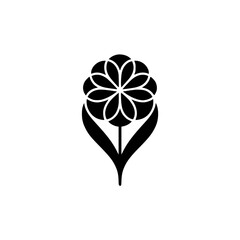 Minimalist Black Flower Icon on White Background
