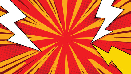 Dynamic Comic Book Background Red, Yellow, Lightning Bolts