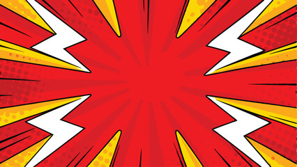 Comic Book Pop Art Background Red, Yellow, Lightning Bolts