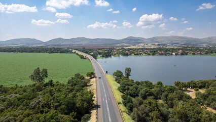 Fototapeta premium Hartbeespoort dam, Bojanala in North West Provence in South Africa, ecological disaster with water hyacinth plants