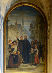 Painting of St. Francis de Sales or Saint Fran&ccedil;ois de Sales. Saint and Doctor of the Catholic Church. Founder of the Order of the Visitation of Holy Mary (Visitandines).