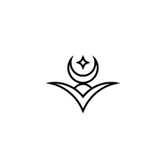 Celestial Symbol: Minimalist Crescent, Star, & Wing-Like Design