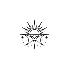 Obraz premium Celestial Logo: Sun, Moon, & Stars - Minimalist Geometric Design