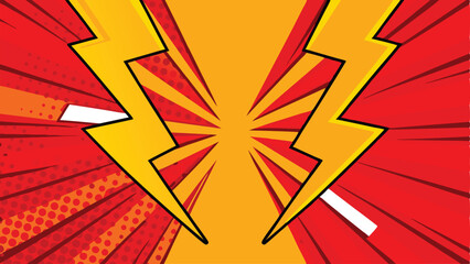 Comic Book Style Background Red, Yellow, Lightning Bolts, Pop Art