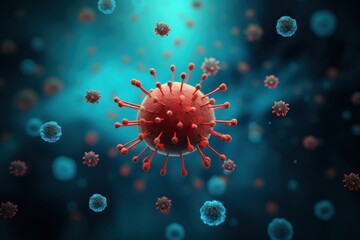 Microscopic Virus Particle Detailed 3D Render Red Blue Medical Science Background cell image model  
