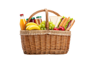 Fresh picnic basket filled with fruits, sandwiches, and drinks ready for outdoor fun and leisure activities
