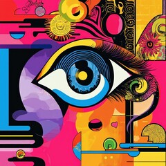 Fototapeta premium Vibrant abstract eye illustration with colorful patterns and shapes, showcasing creativity and artistic expression, eye art concept