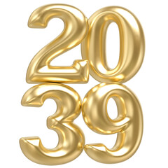 Happy New Year 2039 Gold 3D Render