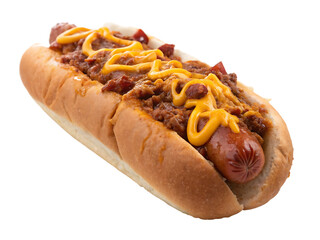 chili dog with cheese isolated on white background, PNG