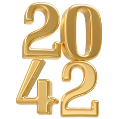 Happy New Year 2042 Gold 3D Render