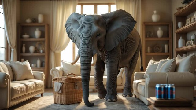 Large elephant and the box of beer in the lounge.