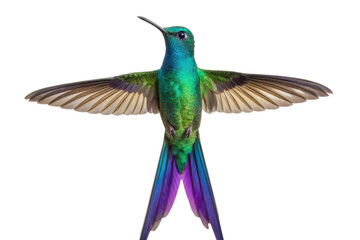 Obraz premium Vibrant hummingbird in mid-flight showcasing iridescent feathers and stunning coloration