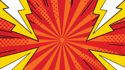 Comic Book Explosion Red, Yellow, and White Radiating Sunburst