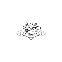 Minimalist Pond Plant Icon: Simple Line Art, Calm & Zen