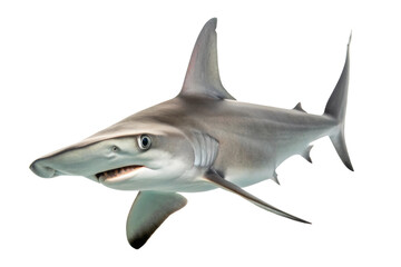 Obraz premium Hammerhead shark swimming in ocean water, showcasing unique head shape and predatory grace