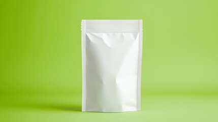 blank plastic bag for coffee or food packaging mockup, isolated on a lime background, pastel aesthetiс