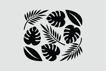  vector silhouettes of tropical leaves.