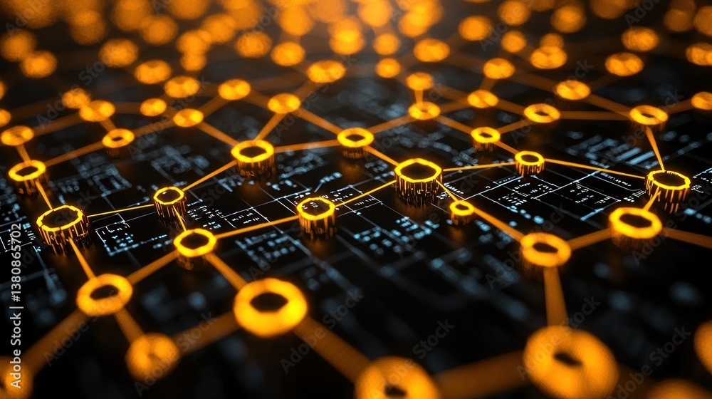 Poster abstract network connection: glowing nodes and interconnected lines