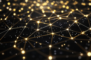 Gold and Silver Abstract Network Pattern on Black Background .Digital Connection.