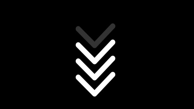 Down arrow moving or bouncing slide to down arrow animation. animated directional arrow, abstract moving arrow pointing to downwards on black background .  Animated down Arrow signal animation. 