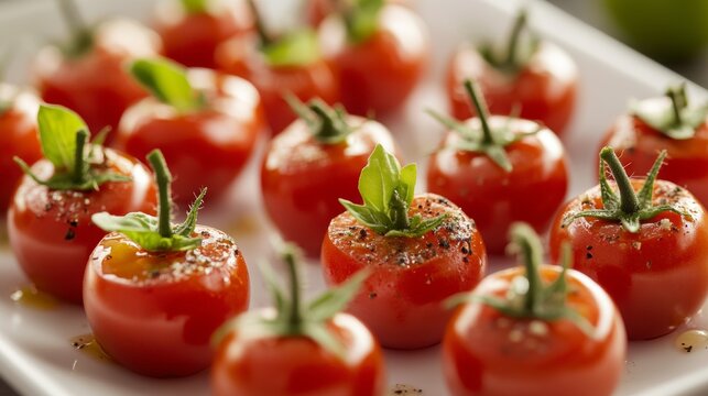 freshly halved cherry tomatoes as a healthy snack