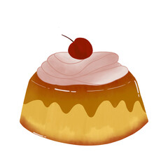 Pudding with Cherry Illustration 
