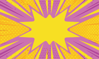 Fototapeta premium Vibrant Yellow Purple Comic Book Pop Art Explosion Background