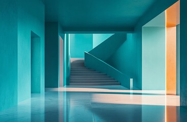 Fototapeta premium Vibrant Teal and Orange Interior