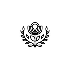 Elegant Line Art Floral Logo: Bloom & Laurel, Minimalism