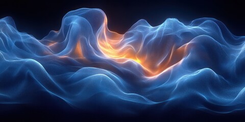 Abstract Digital Art with Smooth Flowing Motion in Deep Blue Color Palette and High Contrast Lighting