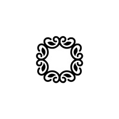 Elegant Black Floral Frame on White Background: Design Element