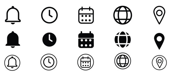 Time, date, location , web icons set vector eps10.